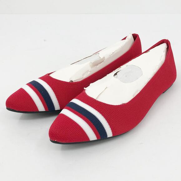 MIA Shoes - MIA Women's  Emme Flyknit Ballet Flats Size 6 Red Stripes Pointed Toe NWOB